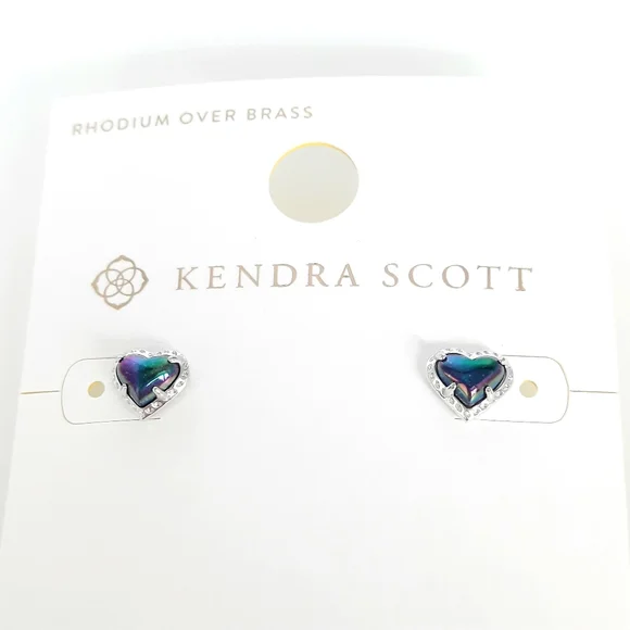 Kendra Scott Anna Heart Stud Earring Navy Iridescent / Silver Rhodium Over Brass - Picture 1 of 6